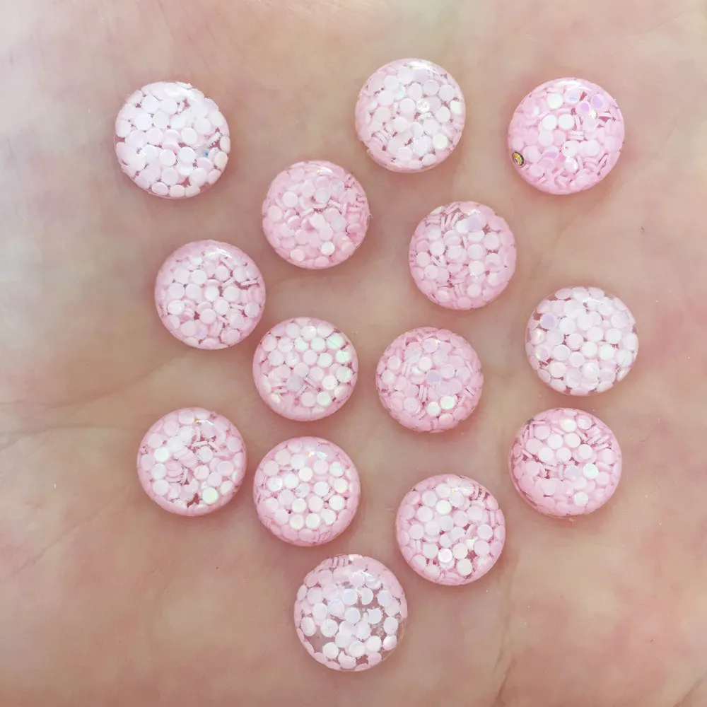 50PCS Resin 10mm Colorful Glitter Round Bead Flatback Rhinestone Scrapbook Crafts Diy Half Beads Jewelry Making Accessories W77