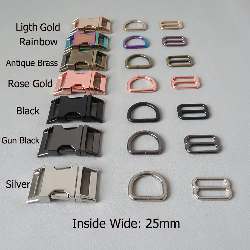 

100Sets 25mm Dog Collar Paracord Metal D Ring Slider Belt Loop Release Buckle DIY Accessory Outdoor Harness Handmade Hardware