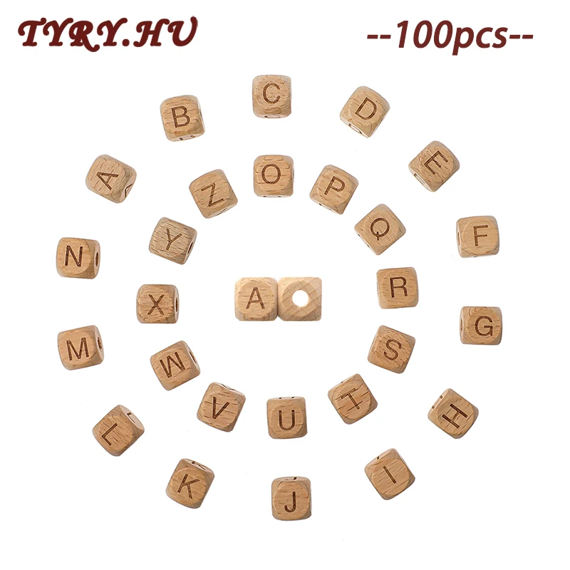 TYRY.HU 100Pcs Natural Mixed Wooden Alphabet Beads 12mm Wooden Letter Beads Making Baby Bracelet Jewelry DIY Accessories