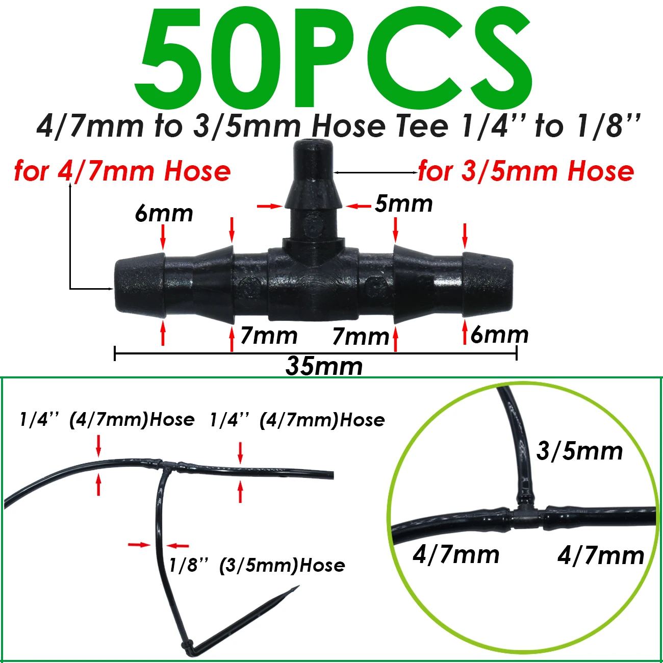 KESLA-Connecteur d\'eau de jardin 4/7mm 3/5mm, d\'argile goutte à goutte pour 1/4 en effet 1/8, accessoires de tuyau, joint barbelé, adaptateur de