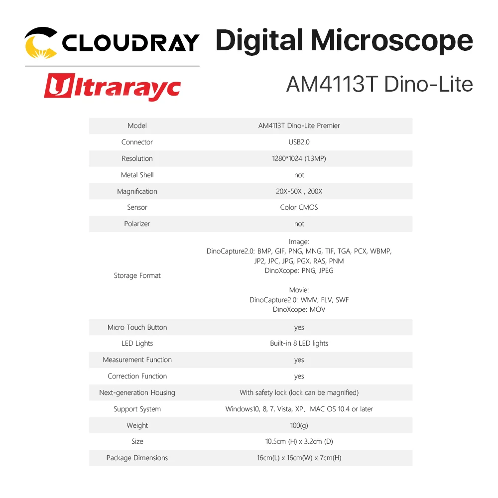 Ultrarayc Original Dino-lite AM4113T Digital Microscope Bracket Set Support MS35B 8 LED Light 200X Enlarge