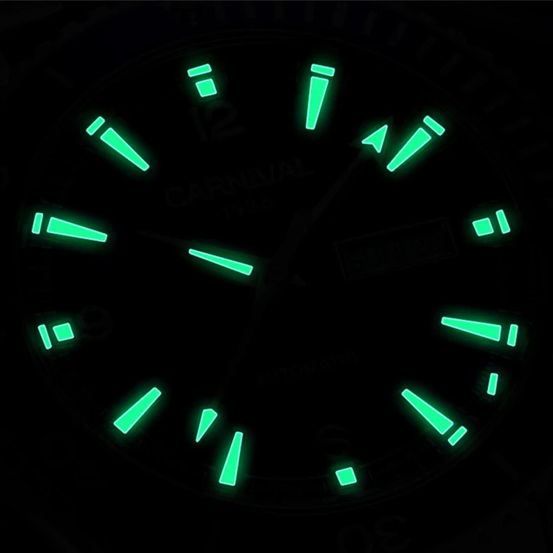 Japan MIYOTA Movement Mechanical Watches Sapphire Mirror CARNIVAL Watch Men Diving 50M Waterproof Luminous Steel Automatic Watch