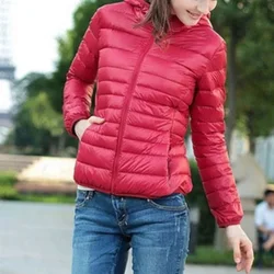 Autumn Winter Thin Down Coats Women Light Comfort Hooded Short Coats Solid Color Long Sleeve Classic Fashion Jackets with Pocket