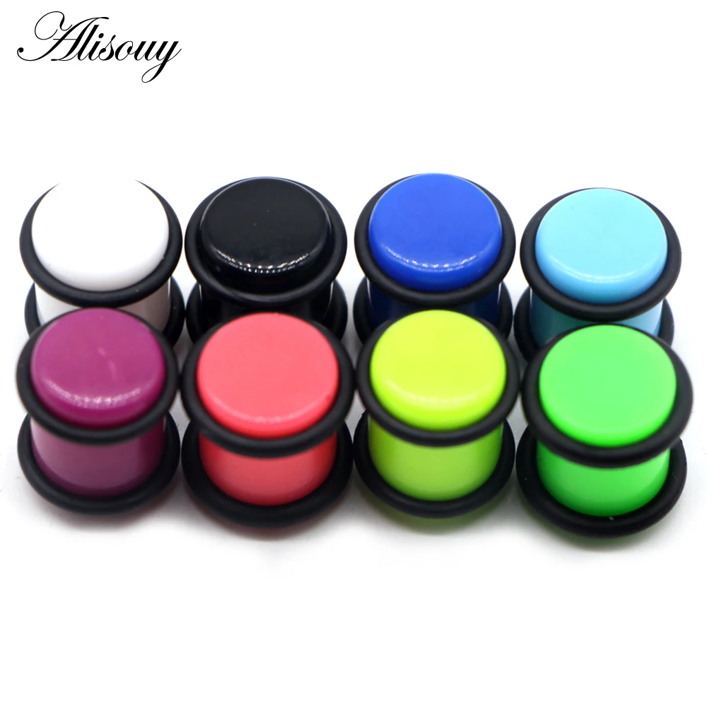 Alisouy 2Pc Punk Acrylic Ear Plugs Tunnel 1.6-10mm Black White Earring Gauges Ear Piercing Ear Flare Flesh Expander 12 color