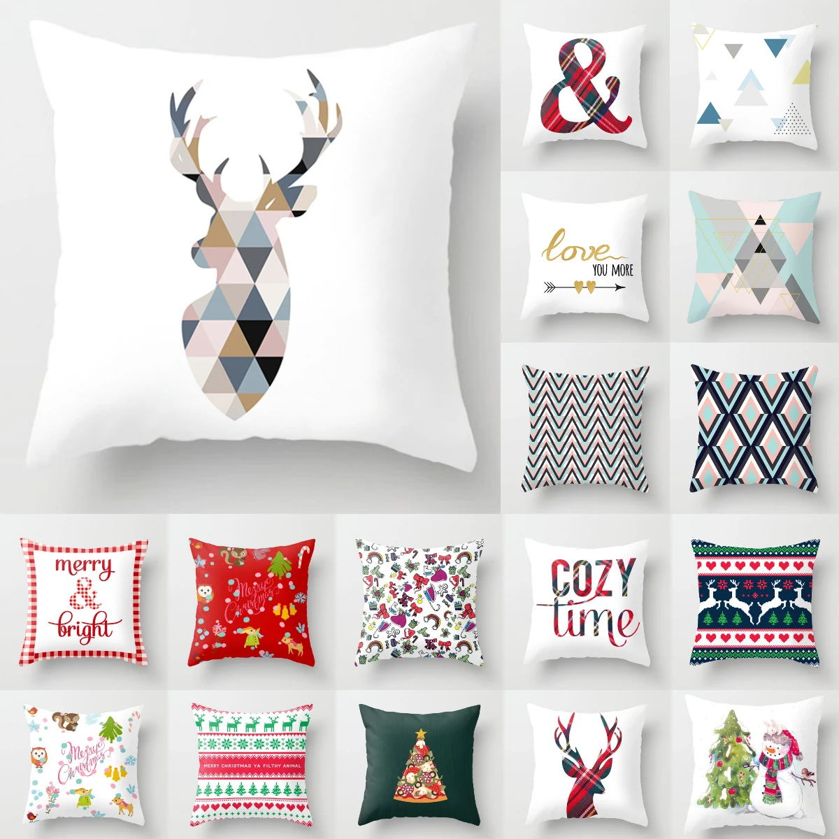 2021 New Nordic Geometric Pillow Cover Reindeer Print Simple White Cushion Cover Hot Christmas Pillow Case Livingroom Sofa Decor