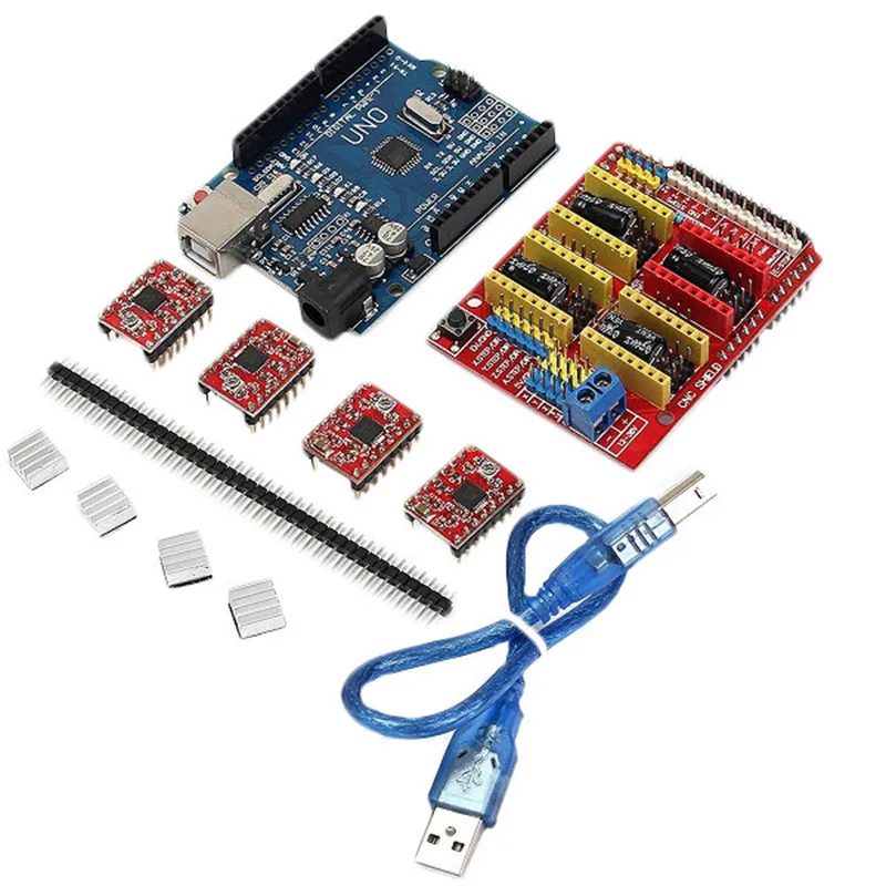 

Оригинальная плата расширения ismaring CNC V3.0 + для Arduino + Драйвер шагового двигателя A4988 с набором радиаторов