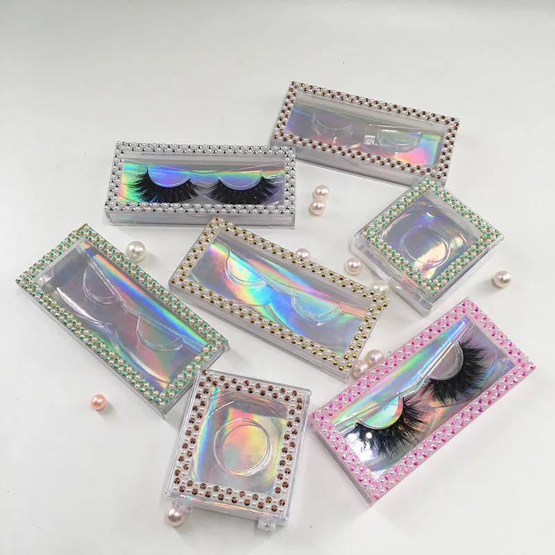 Wholesale Glitter Pink Diamond Pearl Lash Boxes for Natural Soft Strip Lashes Naturl Long Mink Eyelashes