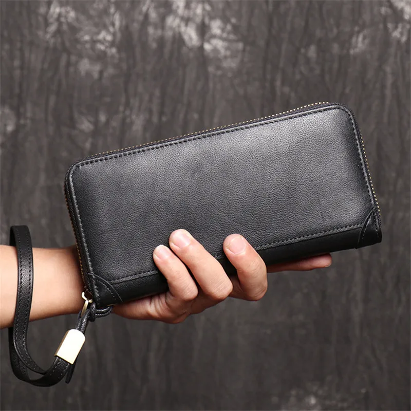 Men\'s Genuine Leather Wallet Clutch Oil Leather Man Cash Wallet Cards Case Cow Leather Simple Design Cellphone Pocket Purse