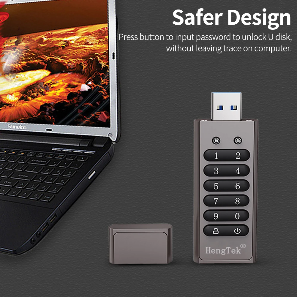 32GB/64GB/128GB/256GB U Disk 256-bit Encrypted USB Drive Password Secure Flash Drive USB3.0 U Disk Support Reset/Wipe/Auto Lock