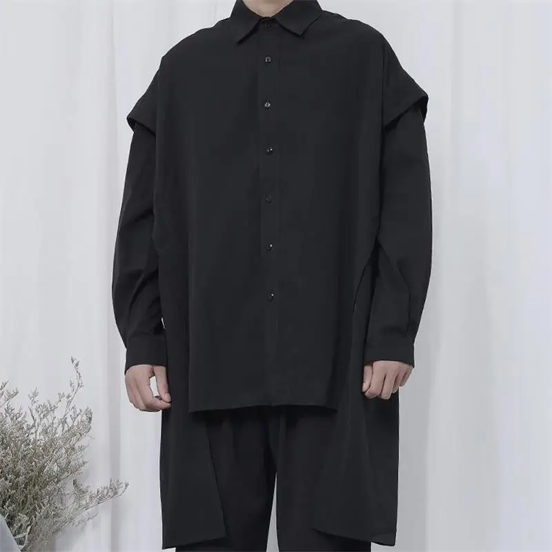 Men's Long-Sleeve Shirt Spring And Autumn New Japanese Yamamoto Style Classic Dark Personality Asymmetric Loose Large Shirt