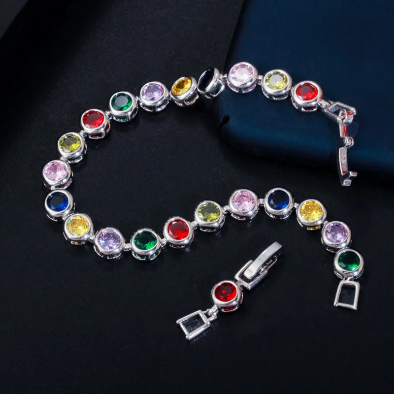 Pera Multicolor Red Cubic Zirconia Yellow Gold Color Round Big Women Tennis Chain Bracelets for Daily Party Prom Jewelry B155