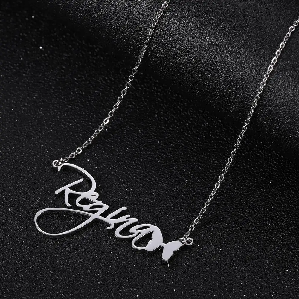 925 Silver Custom Name Necklace Personalized Cursive Brand Nameplate&Pendant Butterfly necklace Bowknot Jewelry Pendant