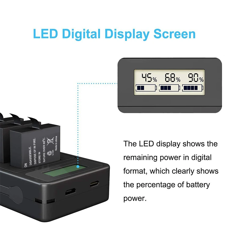 1800mAh GoPro Battery For GoPro 5 6 7 8  and USB Digital display Charger Compatible GoPro Hero 8 7 6 5 Gopro camera