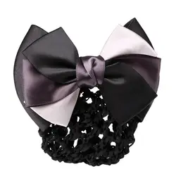 Satin Bow Barrette Stylish Floral Lace Official Lady Hair Clip Cover Net Tulle Bowknot Bun Snood Women Hairgrip Headband Hairnet