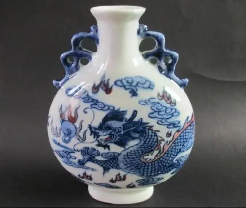 

Ancient Chinese Blue And White Porcelain Vase Double Dragon Design Traditional Asian Decorative Floor Standing Artwork