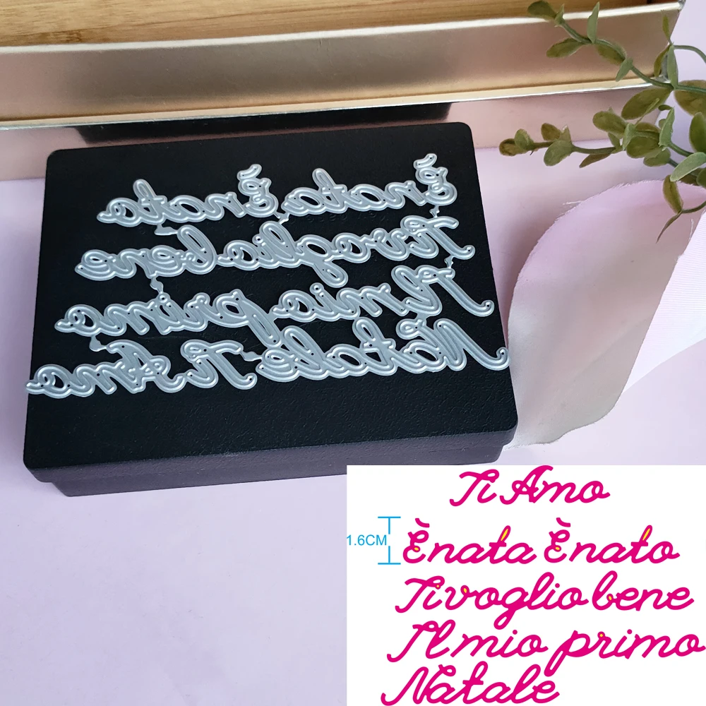 Ręcznie robione włoskie słowo język - kocham cię, formy do wycinania, albumy, formy, metalowe znaczki i formy do drukowania wizytówek