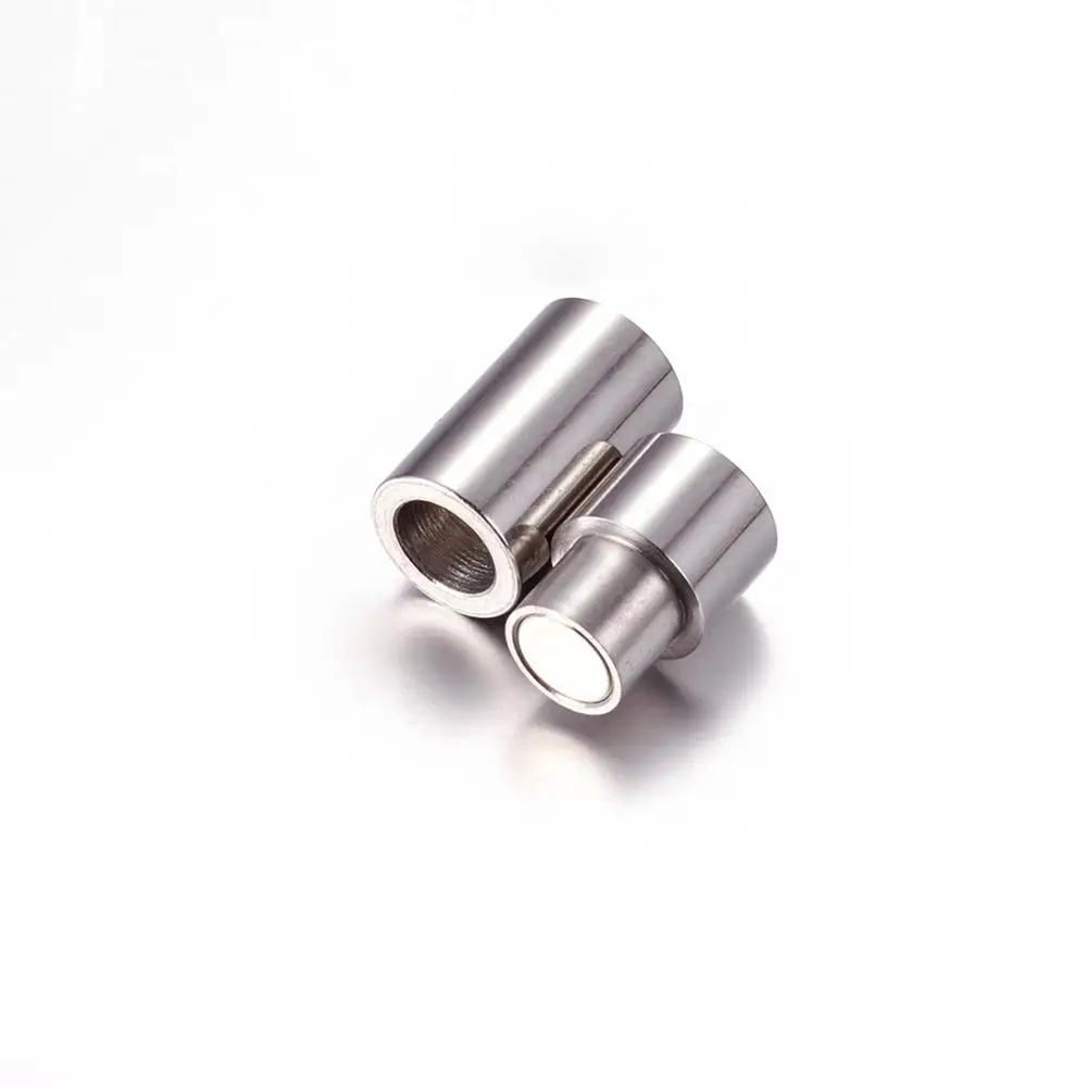 10sets 304 Stainless Steel Magnetic Clasps Column Leather Cord End Clasp for Bracelet Necklace Jewelry Making 19x7mm, Hole: 5mm