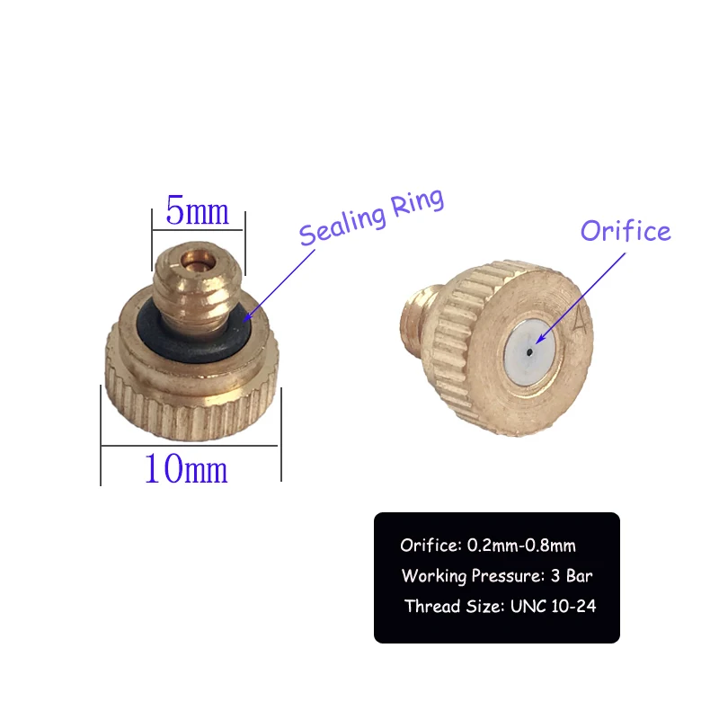 HEMAN 10 sztuk mosiądz dysza zamgławiająca MIster części dysza mgielna do systemu chłodzenia mgłą Patio 0.2-0.8mm otwór nici UNC10/24