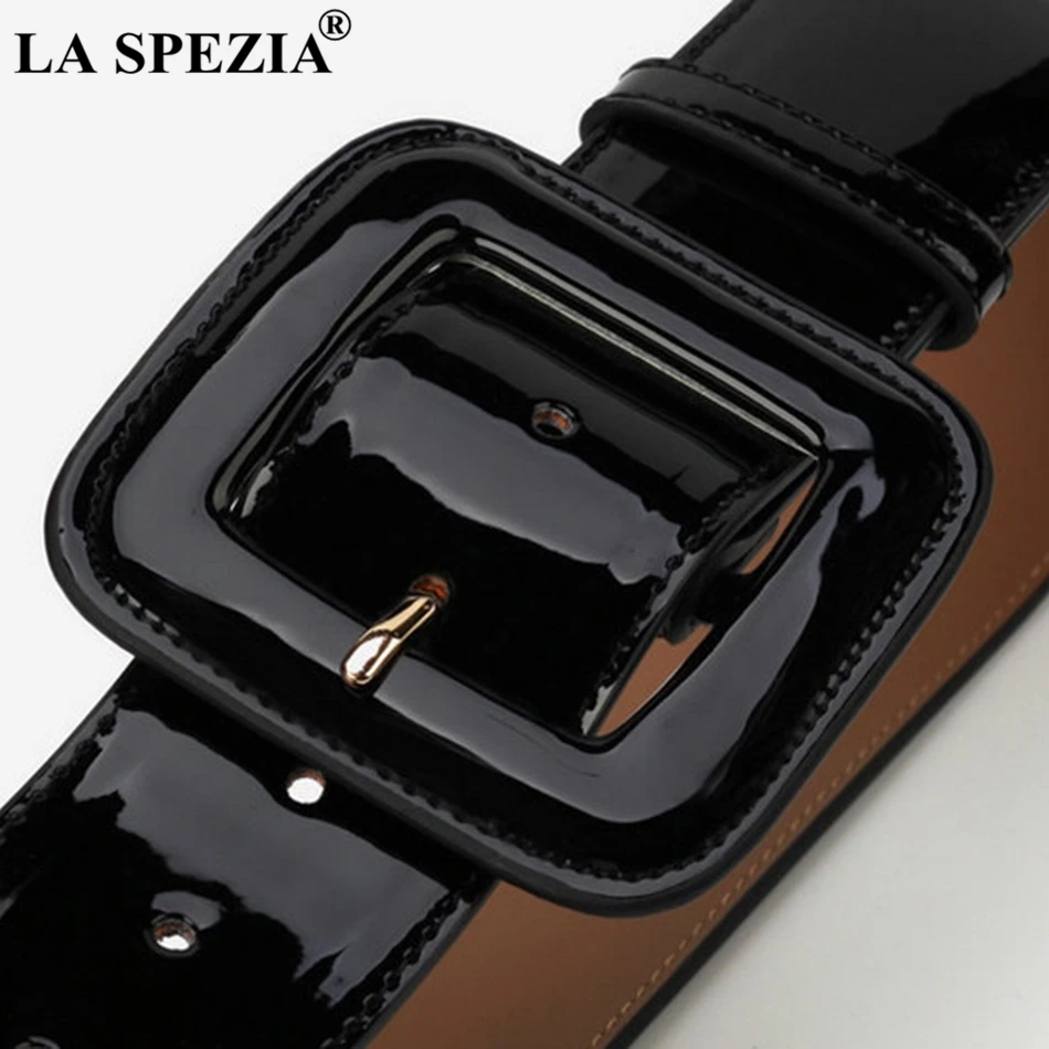 Women Belt Wide Ladies Belts Black Patent Leather Belt Women Genuine Leather Cowhide Fashion Big Buckle Square Belt For Dresses