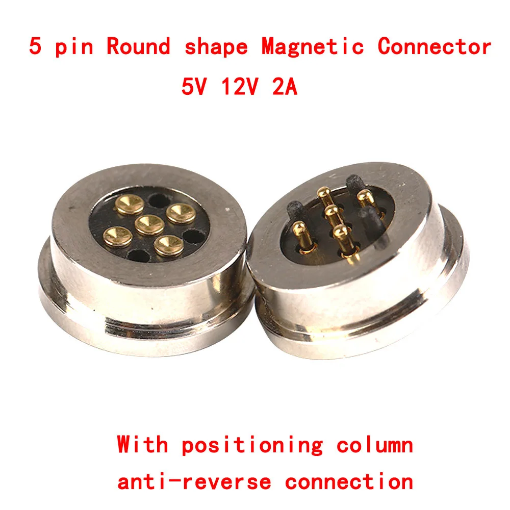 

2 комплекта, 5-контактный Круглый Магнитный разъем, 5-полюсный пружинный Pogopin Pogo pin с позиционирующей колонной анти-обратной связью