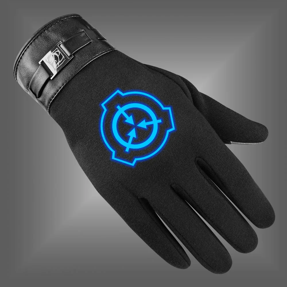 

New Autumn Winter Men Gloves Anime SCP Foundation Prints Luminous Warm Fleece Lined Touch Screen Gloves For Men Mittens