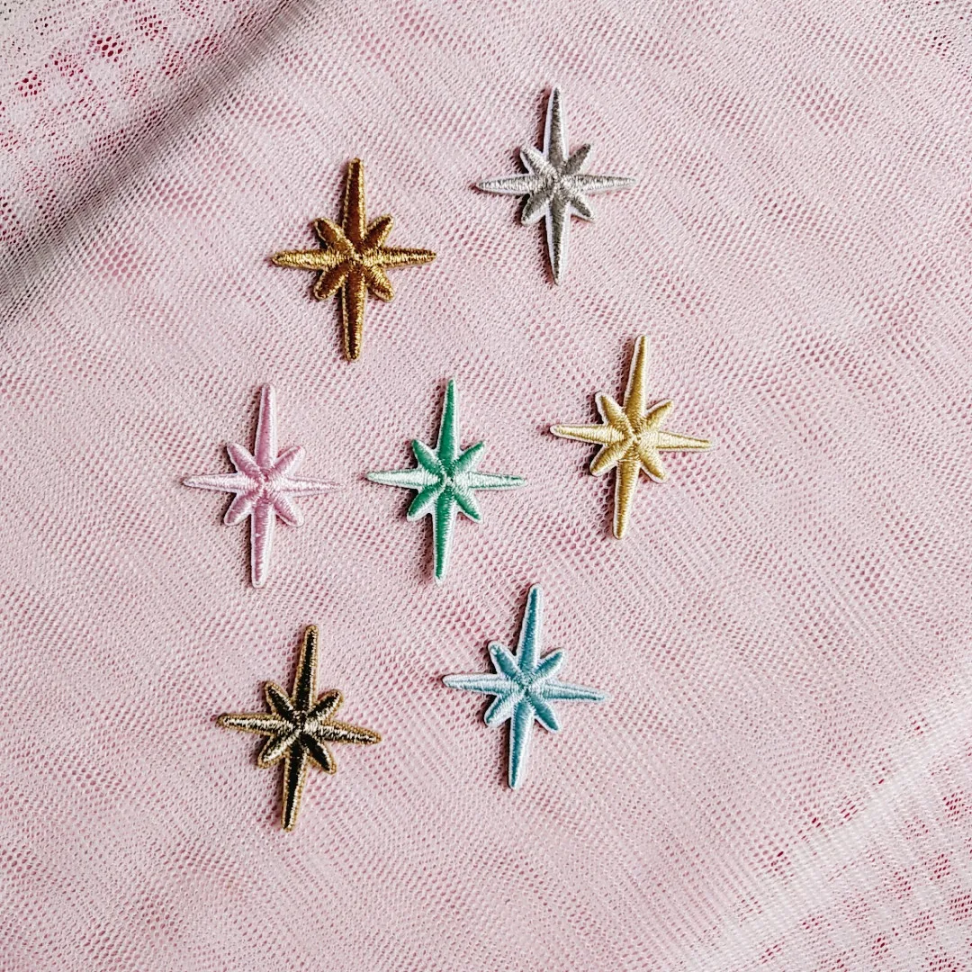 Wholesale Self-adhesive 10pcs Star Fabric Sticker Embroidery Patches for Clothes Gold Silver Iron on Clothing Applique Stripes