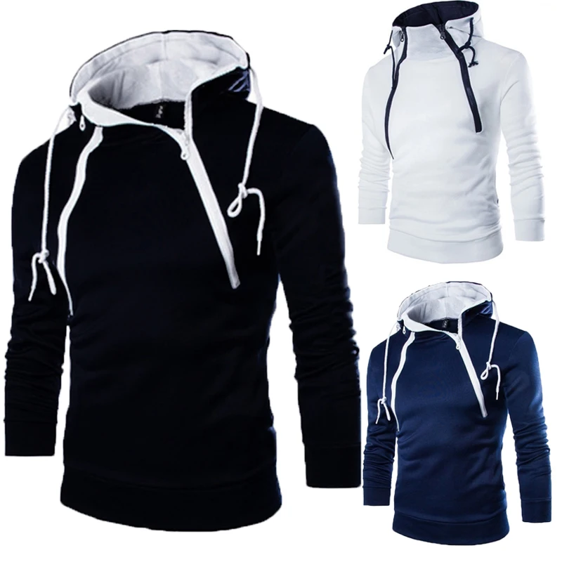 Męskie bluzy z długim rękawem bluzy dla mężczyzn Zipper bluza z kapturem na szyję męska bluza Top kurtka płaszcz czarny sweter