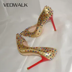 Veowalk rivetti punte donna Sexy punta a punta tacchi a spillo tacchi estremamente alti scarpe da festa in pelle verniciata da donna