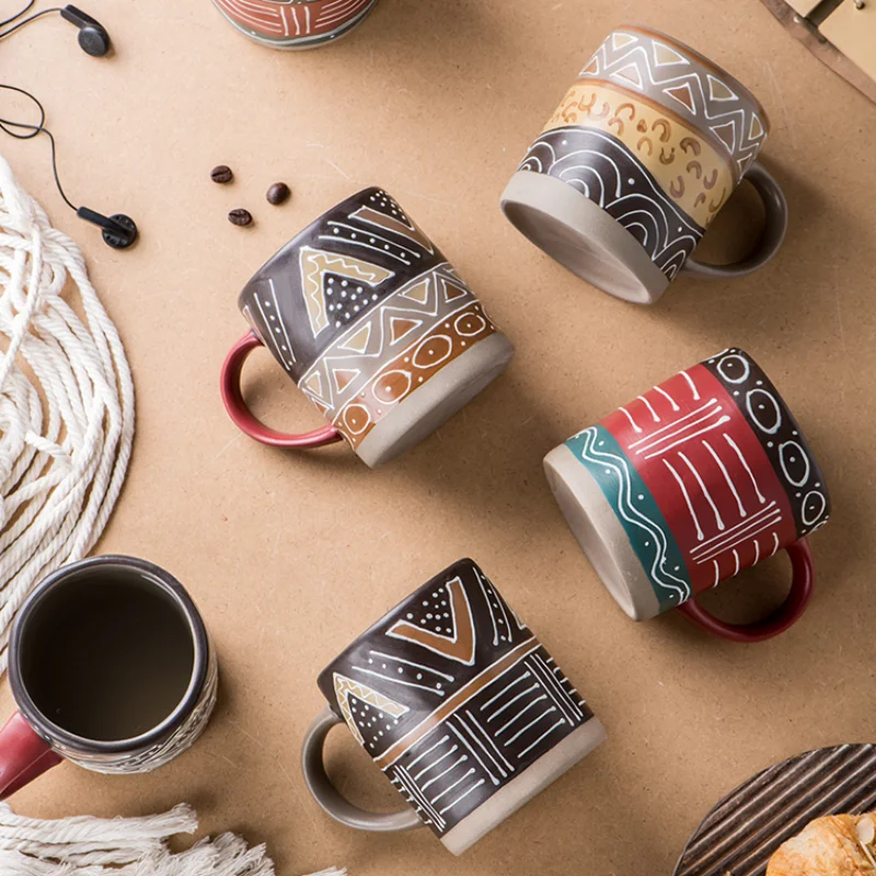 450ml Large Personalized Colorful Coffee Mugs Pottery Tea Milk Cup Kitchen Office Big Water Mug Retro Home Collection Decor Gift