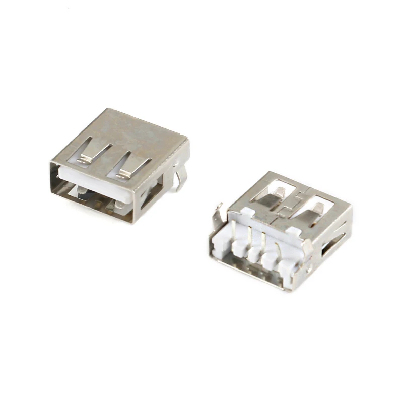 10Pcs USB-AF Type A Standard Port Female Solder Jacks Connector PCB Socket 90 Degrees Rimless/Crimping