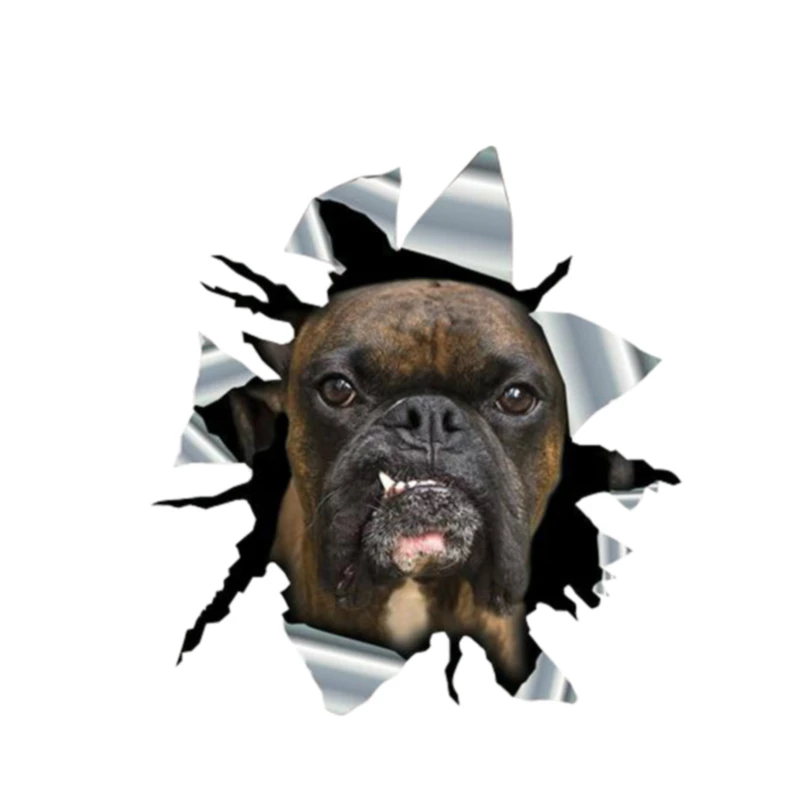 13cm*6cm Brindle Boxer Torn Metal Car Sticker Waterproof Personalized Decal Laptop Motorcycle Auto Accessories PVC 1PCS