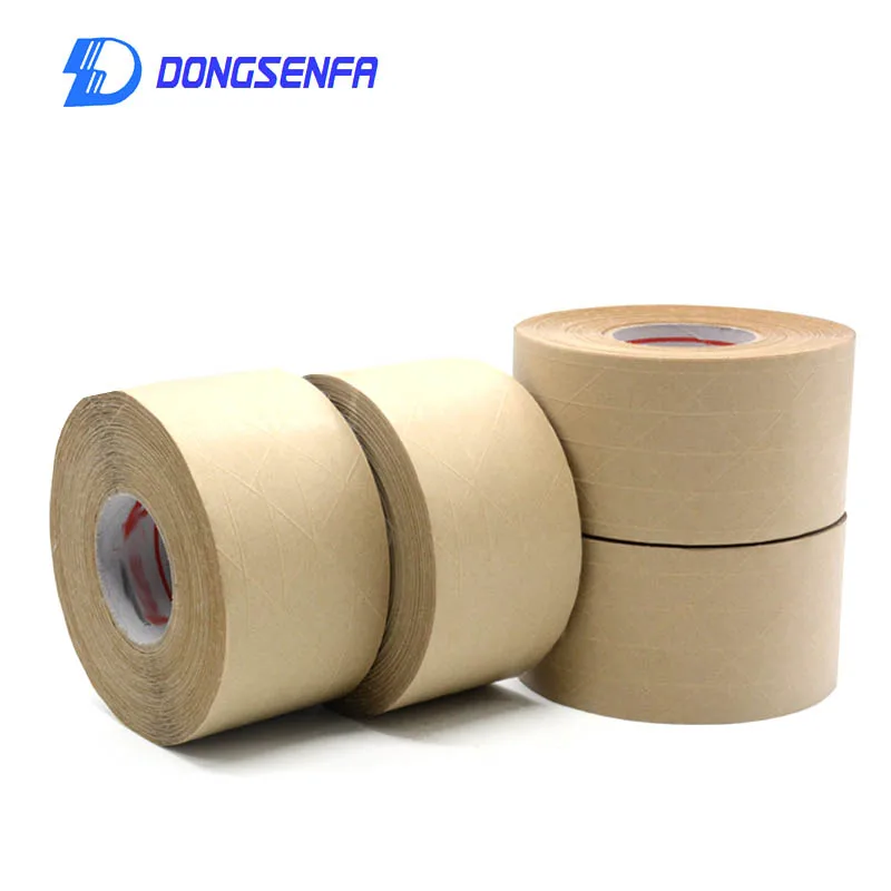 1Roll/45M Fiber line Wet Water Kraft Paper Adhesive Tape Reinforced Kraft Paper Tape Waterborne Kraft sealing Tape Width 48/60mm