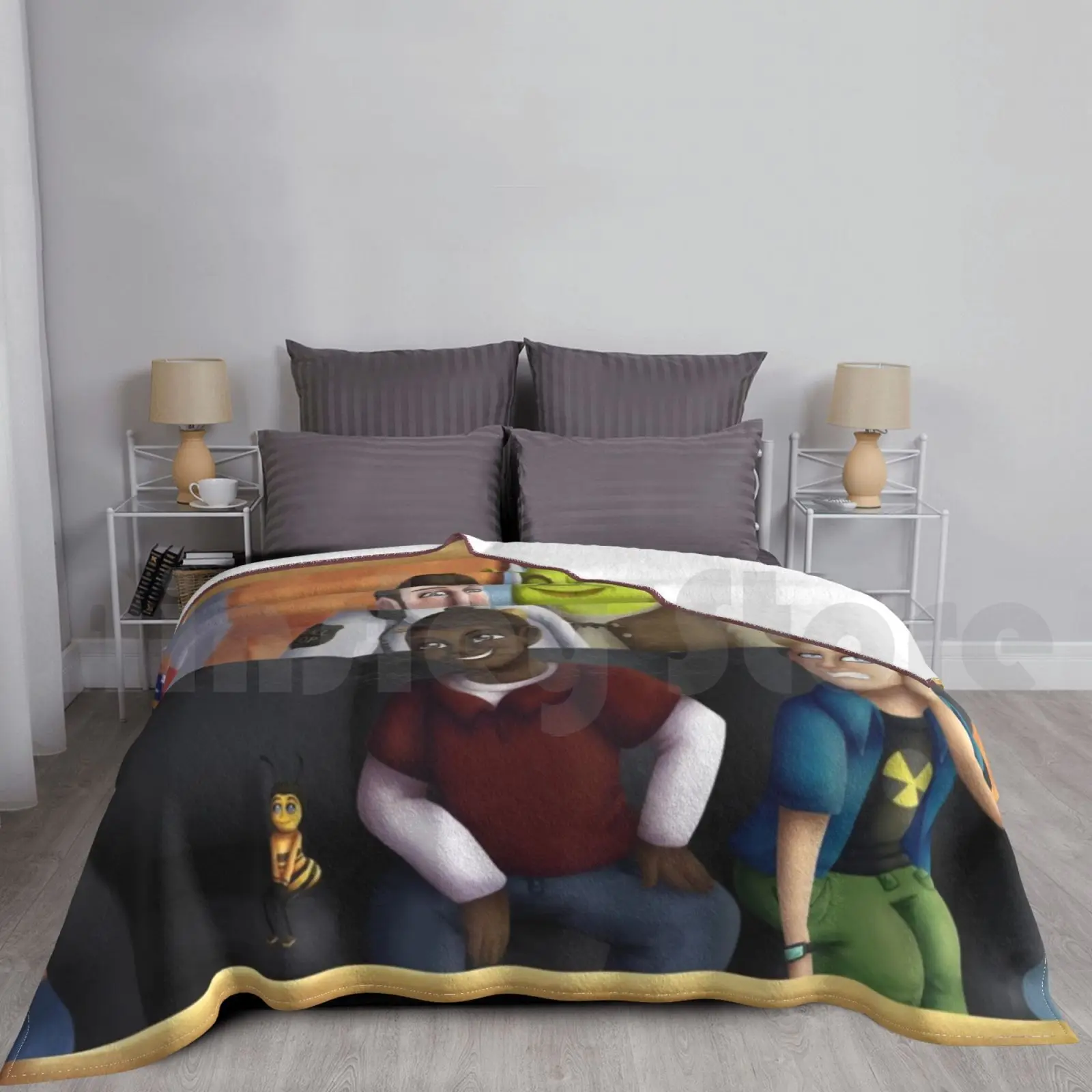 Meme Family Blanket Fashion Custom Shrek Bee Movie Johnny Test Paul Blart Mall Cop Cory In The House Barry