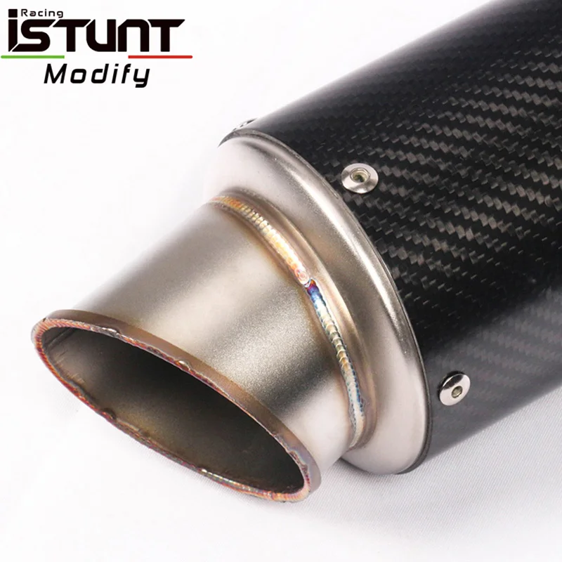 ISTUNT 60mm Universal Motorcycle Exhaust Escape Modified Slip-on Carbon Fiber Vent Muffler Pipe For S1000RR CBR1000 R6 GSX1300