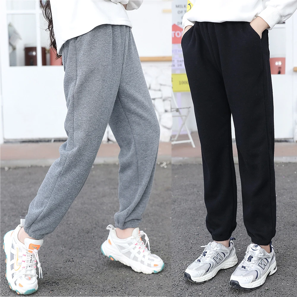 

Spring Kids Girls Cotton Sport Pants Teenage Casual Pants Black Sweatpants Girls Cargo Pants Children Trousers Beam Foot Pants