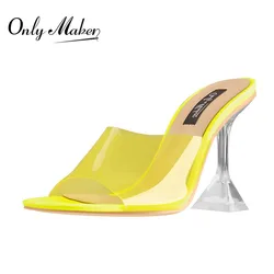 Onlymaker Peep Toe Yellow Transparent Tapered Heels Mules Spike Heels PVC For Summer Plus Size  Sandals