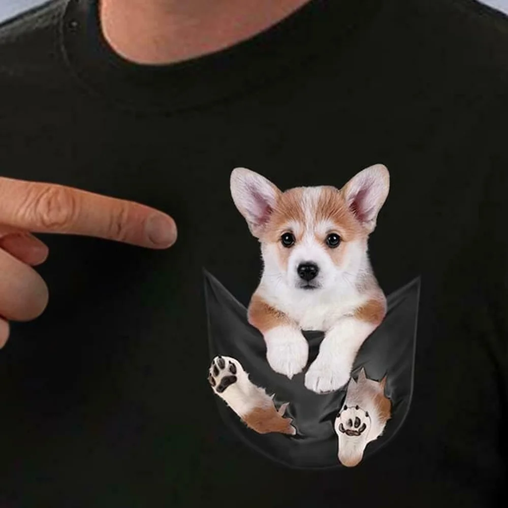 CLOOCL Cute Husky Puppy Dog Inside Pocket 100% Cotton Tshirt Dog Lover T-Shirt Summer Cotton Men Custom Print Tee Shirt Harajuku