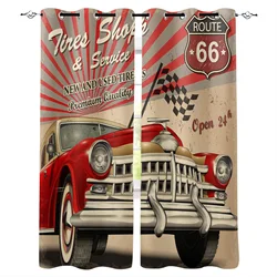 Car Retro Route 66 Curtains for Bedroom Living Room Kitchen Finished Window Treatment Drapes