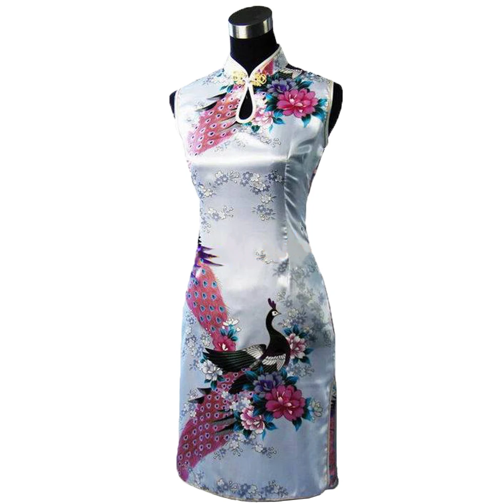 New Black Chinese Women's Silk Rayou Mini Halter Cheongsam Qipao Evening Dress Flower Size S M L XL XXL Free Shipping J5024