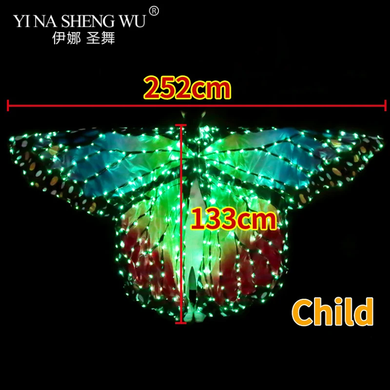 Women Belly Dance LED Wings Girl Dance Wing Butterfly Halloween LED Butterfly Cloak Stage Dance Performance Accessories LED Wing