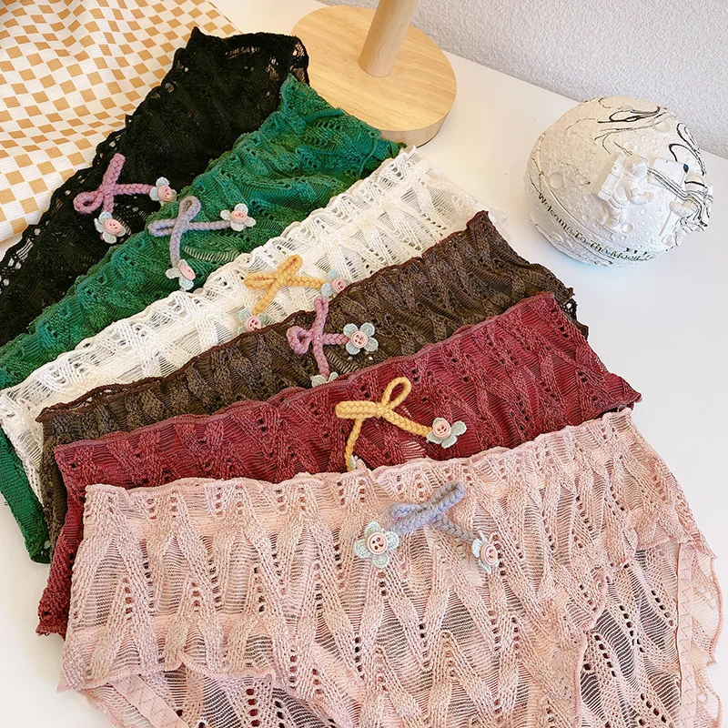 

Новое Женское нижнее белье, сексуальные кружевные трусики, брифы со средней талией, Модные ажурные Цветочные трусы, женское нижнее белье