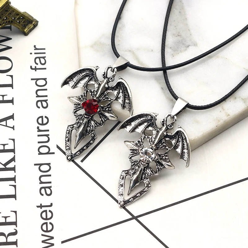 Punk Angel Wings Devil Cross Pendant Necklace for Men Women Vintage Statement Necklace Jewelry Trendy Accessories Gothic Decor