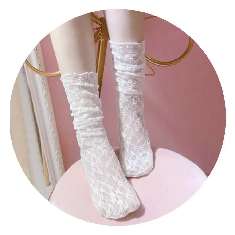 Lace stretch socks stovepipe mid-tube female socks with socks Korea and Japan handmade cos