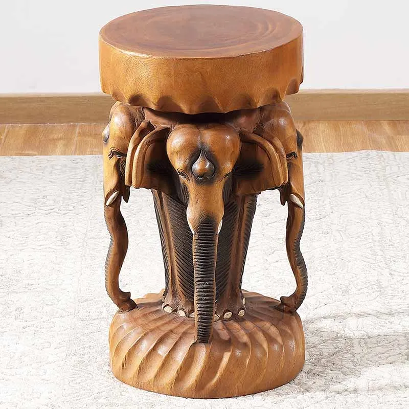 Asian Style Solid Wood Carved Elephant Stool Thailand Elephant Trunk Bench Small Apartment Living Room Coffee Table Furniture