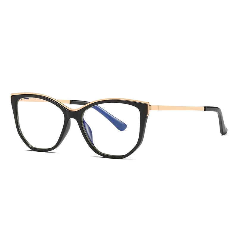 Fashion Women Eyeglasses Frame Cat Eye Full Rim Plastic Front Rim Alloy Temple Arms Anti-Scratch Coating Female Spectacles Frame