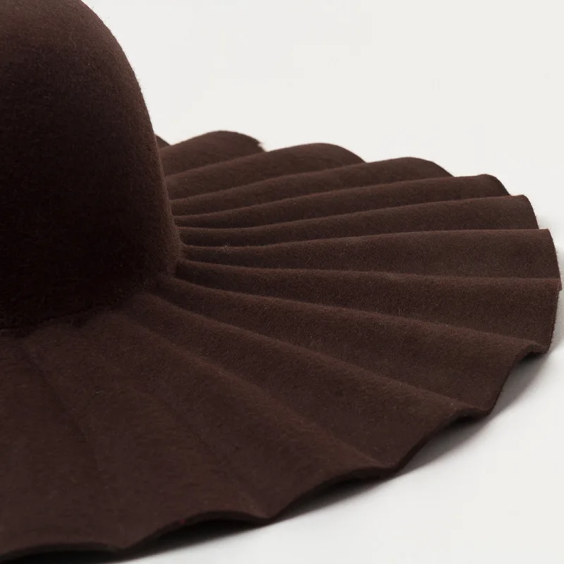 Autumn Winter New Elegant Wool Big Wide Brim Hats For Women Sombrero Mujer Sunshade Dome Fedora Red Black Brown Top Church Caps