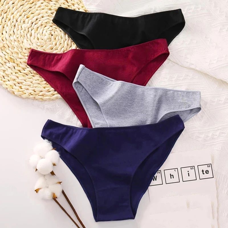 3PCS Women\'s Cotton Panties Comfortable Underwear Low Waist Solid Color Briefs Plus Size Female Underpant Panty Lingerie XXL