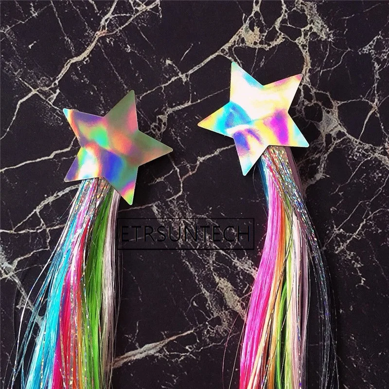 100pcs Colorful Butterfly Star Hair Clip for Girls Long Pigtails Glitter Hair Fake Wig Hairpins Party Decoration