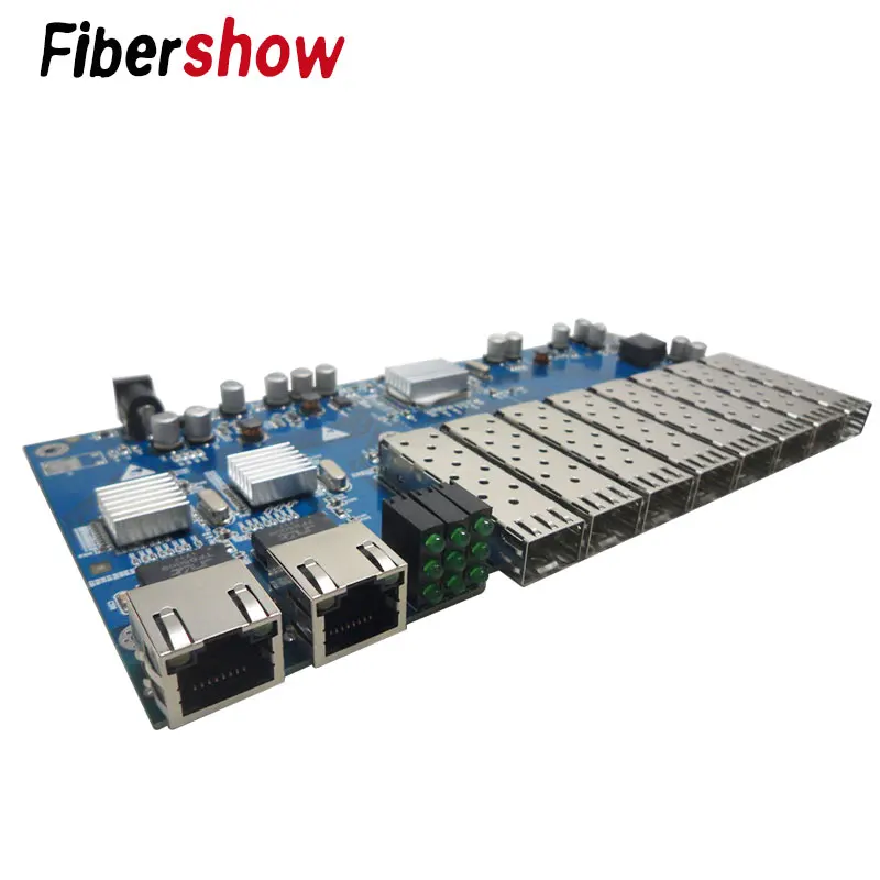 8 sfp fiber switch Gigabit Ethernet Media Converter 8 Port 1.25G SFP solt 2 RJ45  PCBA board 10/100/1000M