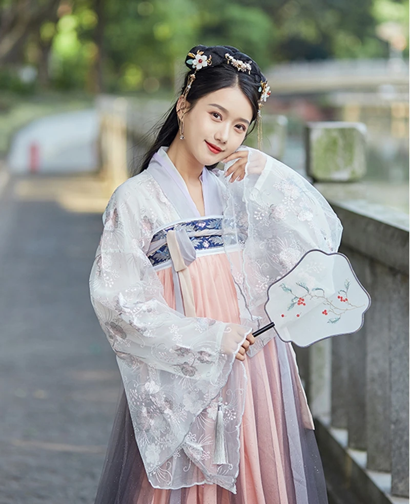 꽃 하나님 푸 Hanfu 여성 중국어 hanfu 요정 학생 제복 가슴 치마 코스프레 의상 Hanfu 벚꽃 Hanfu 복장